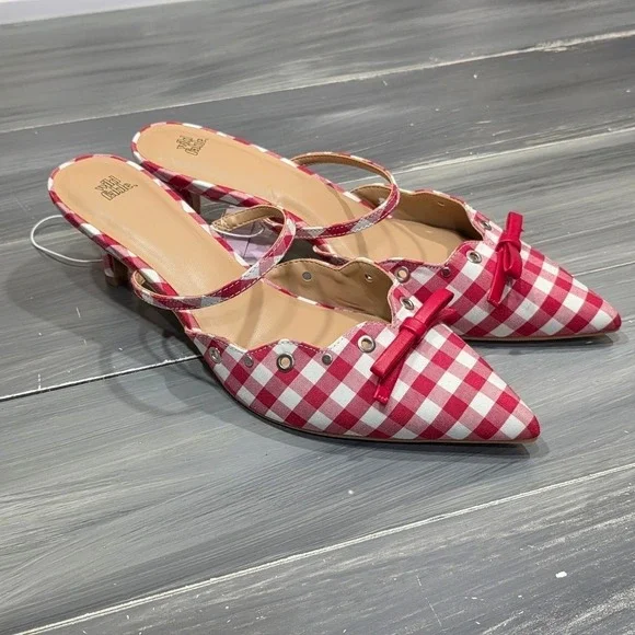 Wild Fable Lysandra Kitten Heels Sandals Red White Gingham Eyelet Pointed Toe - Picture 6 of 14